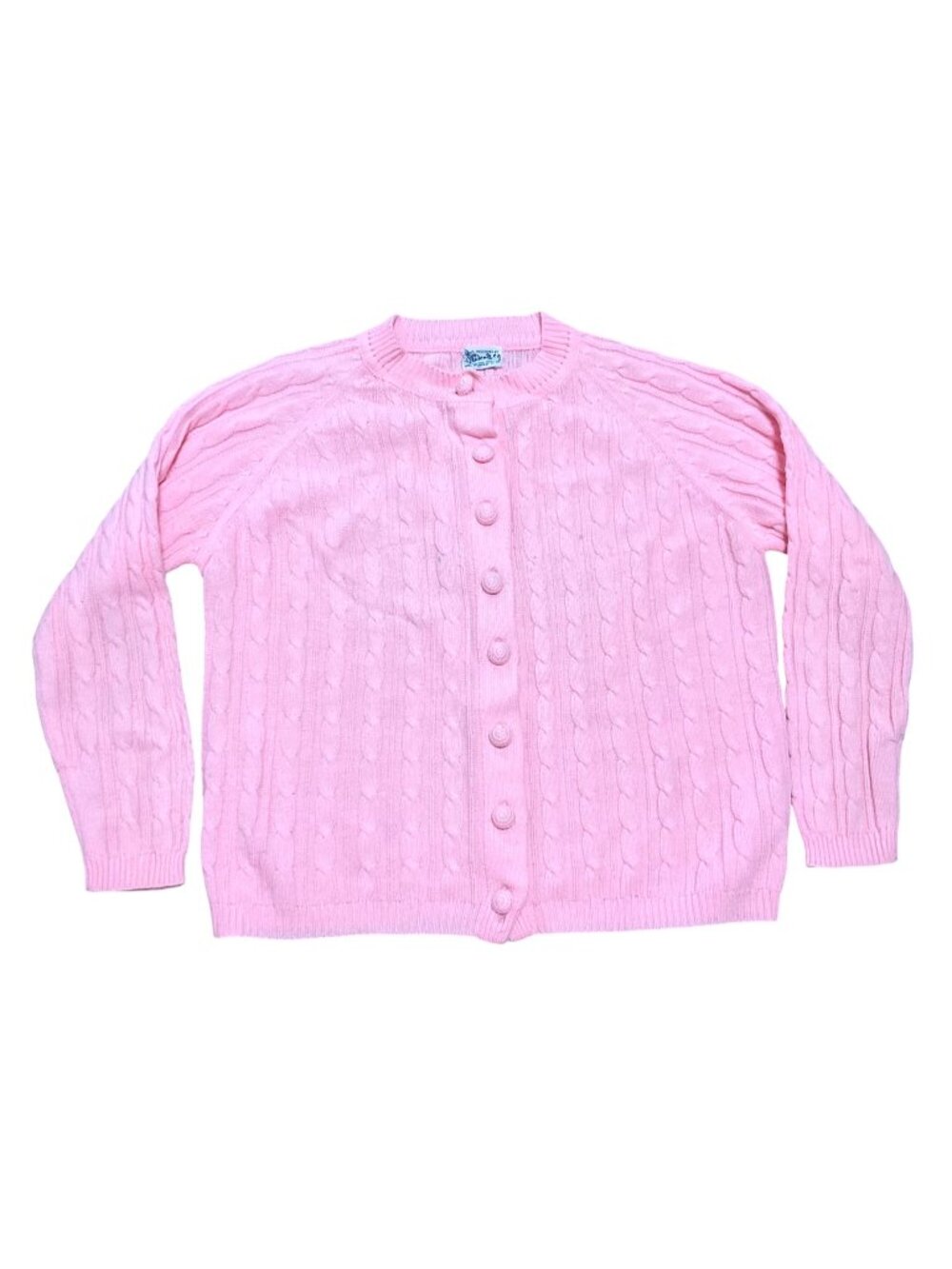 Vtg Glenlea Pink Cable Knit Button Cardigan Sweater Sz M 100% Acrylic Taiwan